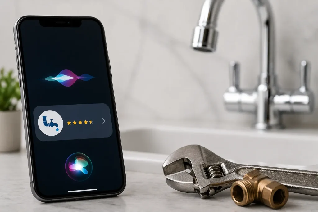 Smartphone showing Siri voice assistant suggesting local businesses and recommendations.