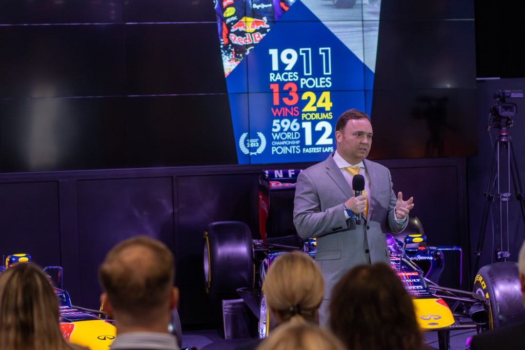 Clint Evans speaks to Red Bull racing Entrepreneurs audience