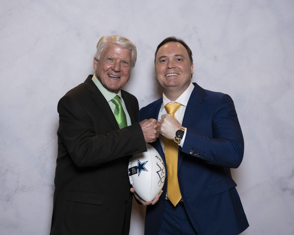Clint with Jimmy Johnson, Super Bowl champion, next Dallas Cowboys coach and Miami hurricanes coach, NFL TV announcer